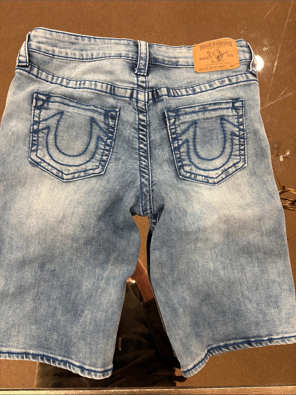 True Religion Men's Light Blue Washed Denim Shorts